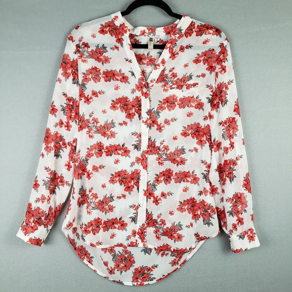 Kut From The Kloth Women's XS Long Sleeve Gauze Crepe Blouse White Red Floral